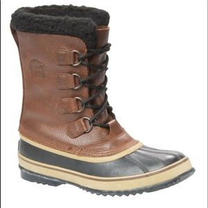 Sorel  tan  leather mid calf duck snow boots